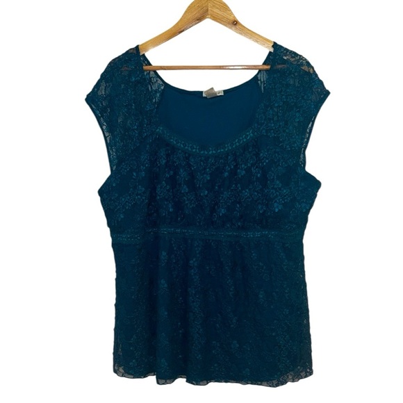Fashion Bug Tops - Fashion Bug 2010s Teal Lace Babydoll Top, 18/20W